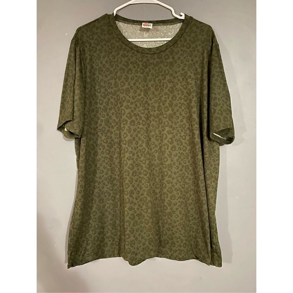 The Zig Zag Stripe Green Animal Print Short Sleeve Crew Neck Top Size 2XL